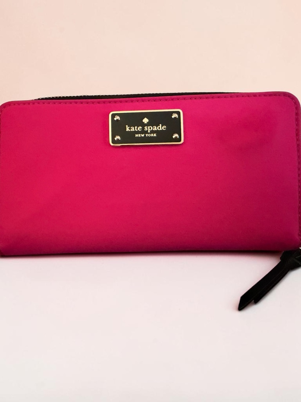 kate spade Hot Pink Zip-Around Wallet with Gold Plaque